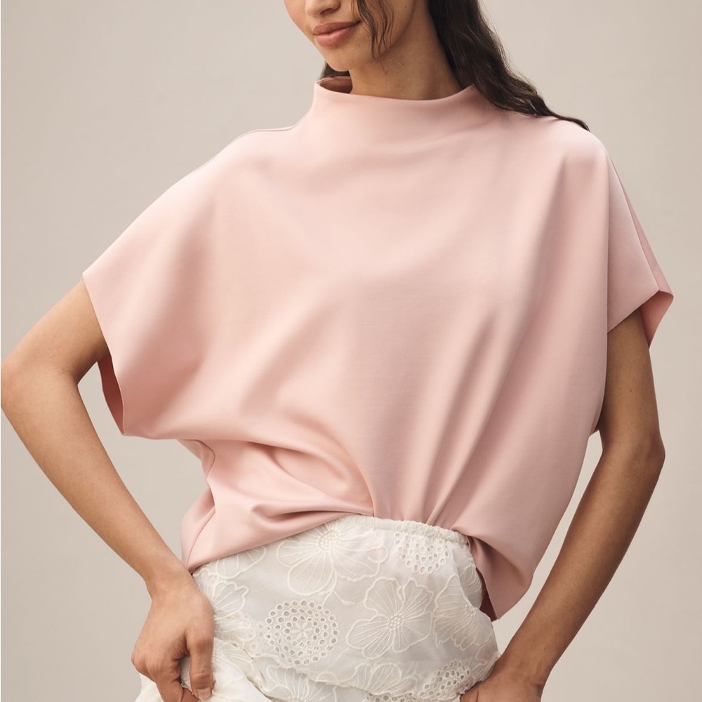 Soft Blush Pink Mock Neck Bat Wing Top